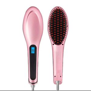 Fast Heating LCD Display Home and Salon Electric Fast Heating Hair Straightener Brush/Anti-scalding Multi-purpose Hair Styling Brush - Pink