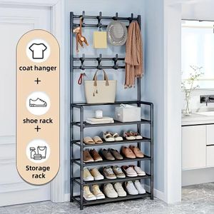 BLACK 5-layer Multifunctional Shoe And Jacket  Rack, Detachable Hook And Hat Rack