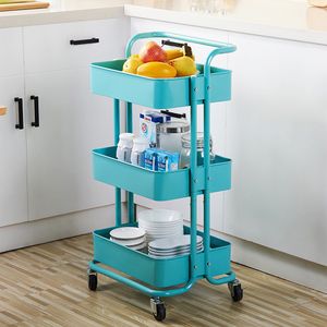 3-Tier Trolley/ Metal Utility Service Cart Rolling Storage Shelves - green