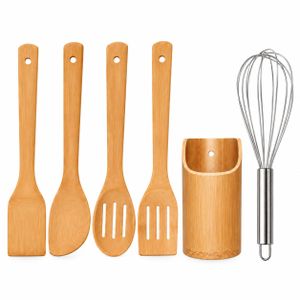 Wooden Kitchen Utensil Set with Stainless Steel Whisk 6 Pieces