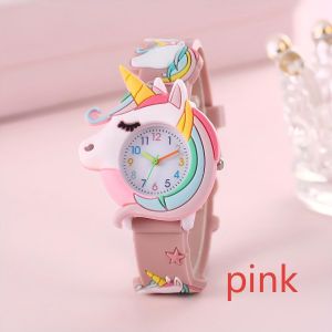 New Unicorn Cartoon Watch for Kids, Silicone, Quartz Movement, Non-Water Resistant, Battery Powered, Button Battery Included, Mixed Colors, Cute Design, Durable Strap