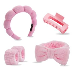 5pcs Headbands Wristbands Clawclip Gift Set- Pink