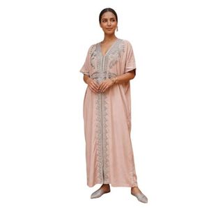 Moroccan`s Embroidered Caftan Maxi Dress - Blush Pink / Soft Dusty Rose