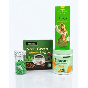 Wins Town 4-in-1 Complete Weight Loss Set & Flat Belly Detox Combo Set – WinsTown Slim Green Coffee + Bloom Greens Superfoods + Aichun 3-Days Slimming + Green Capsules