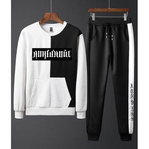 Men's Tracksuit Set Jogger Sweatpants Sport Suit Black &White (Main Color White)