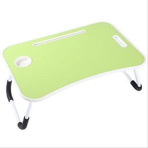 Folding Laptop Bed Table with Cup Holder & Handle Slot - Green/Wood