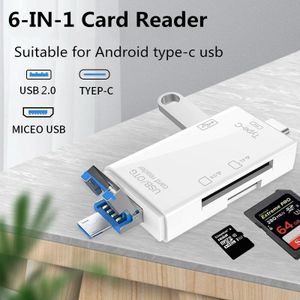 6-in-1 OTG Card Reader Hub, Portable Multi-Port Adapter with Type-C/USB/Micro USB, Supports TF/SD/Micro SD/SDHC/SDXC/MMC & Pen Drives, Fast Data Transfer