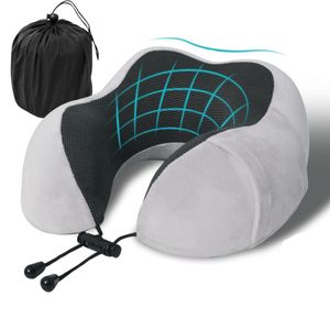WEJESS Travel Neck Pillow, Memory Foam Neck Pillow for Traveling, U Shape Neck Pillow Airplane Portable Flight Pillow Travel Kit with 3D Contoured Eye Masks and Earplug for Plane Train Car Home Office - LIght Grey