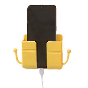 Multifunction Mobile Phone Yellow Holder Wall Mounted Organizer Storage Box Wall Remote Control Charging Dock Stand For Home and Office - Yellow