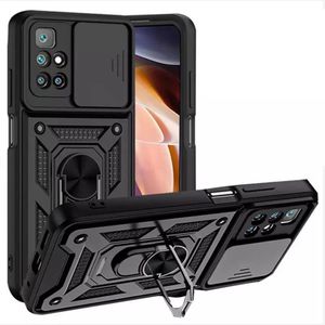 Redmi 10 4G Case Slide Window Lens Protection with Magnetic Stand Ring - Black 