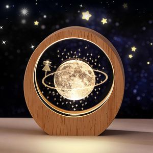 3D Moon Planet Crystal LED Night Light - Bedroom Decor & Perfect Gift