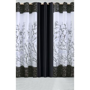 2-in-1 Blackout & Sheer Decorative Window Curtain – Black & White-150 x 240 cm