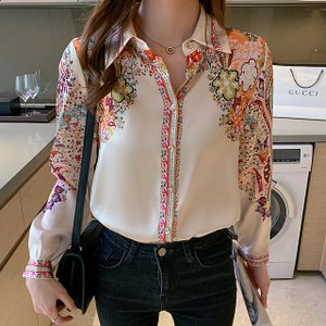 V-neck Spring Auturn Chiffon Blouse Women's Long Sleeve Flower Printed  Shirt Women Casual Clothing Blusas Femininas