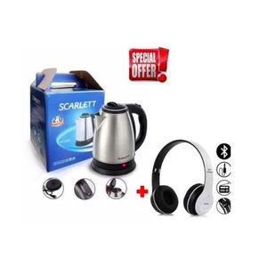 Powerful Scarlett 100 SS Electric Kettle - 2.0 Litres - Silver/Black + P47 Headset