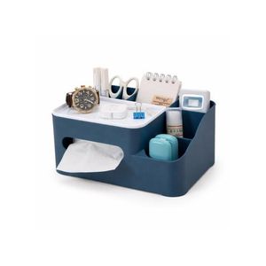 Desktop Tissue Box Organizer with Storage Compartments - Multifunctional Tabletop Storage Box for Home & Office (W24.5 x D17.5 x H10.6)cm / (W9.6 x D6.9 x H4.2)inch