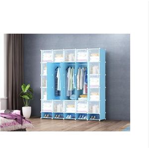 25 Cubes Plastic Wardrobe With Shoe Rack- Blue