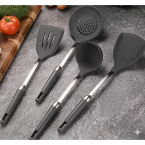 High-Quality Food Grade Silicon Kitchen Laddles Set - Grey