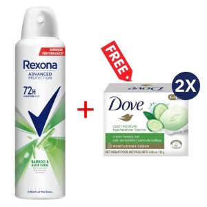 Rexona Spray 200ml Bamboo & Aloe 72h + Free Dove Bar Soap 25g