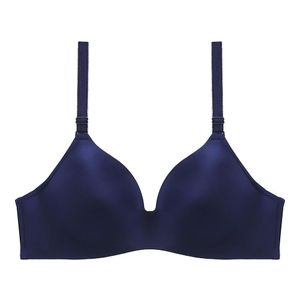 Binnys Classic Dark Blue & Radiant Stretch Shiny Satin Pearl Silk Touch Fabric Adjustable Straps Bra Fixed Non-removable pads Underwire for Evening Events Lingerie Support Women's T-Shirt Bra