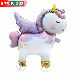 STY Children's Foil Balloon With Wheels & Pull Ropes Balloon Unicorn Vehicle-shaped Balloons