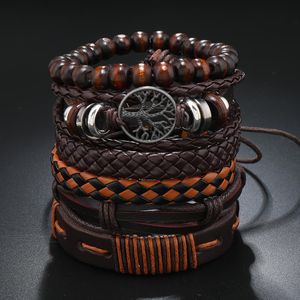 6-Piece Men's Bracelets Retro Simple Pu Leather Multilayer Braided Wristband - Brown