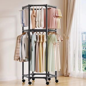 Double Hexagonal Heavy-Duty Clothes Drying Rack - Black