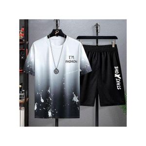 Men's 2-Piece Gradient Spotted Print Outfit, Short Sleeve T-shirt and Casual Shorts Set, Breathable Ice Silk Daily Wear Suit for Men  