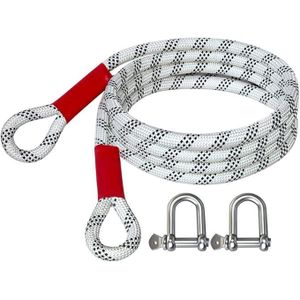Car tow rope (5 meters, 5 tons + small U-shaped steel hook), suitable for car rescue, ship towing, emergency rope, reflective at night, suspended, heavy-duty, durable.