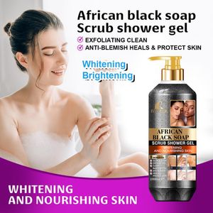 Roushun African Black Soap Scrub Shower Gel – Whitening & Nourishing Skin (1000ml)