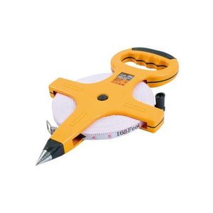 50m Heavy-Duty Open-Reel Fiberglass Measuring Tape with Retractable Hand Crank, Double-Sided Markings & Ground Anchor