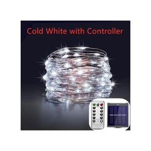 12m 100 Lights Solar String 8 Lighting Modes LED Fairy Waterproof Decoration Light - White