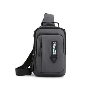 Men's Stylish Chest Bag Nylon Single Shoulder Crossbody Bag with USB Port (W15 x D6 x H23)cm / (W5.9 x D2.4 x H9.1)inch - Grey