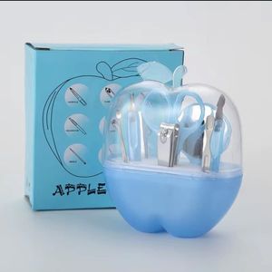 Multi-Piece Apple-Shaped Manicure & Pedicure Grooming Kit - Clear Storage Case – Blue
