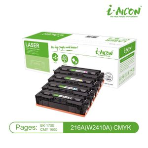 i-AICON Compatible HP 216A CMYK Laser Toner Cartridge Set – Black, Cyan, Magenta & Yellow (W2410A/W2411A/W2412A/W2413A)
