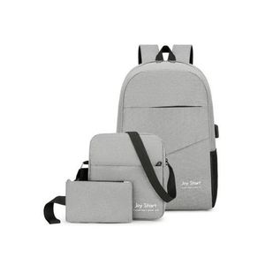20L 3-Piece Business Backpack Set Men Nylon Casual Laptop Backpack with Shoulder Bag + Storage Pouch - Grey