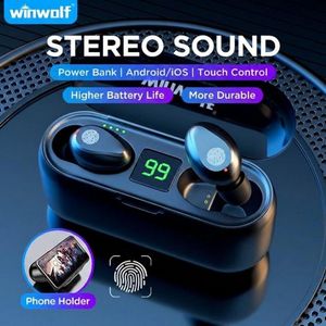 Winwolf Wireless Fingerprint Touch Bluetooth Earphone Headset With Power Display-F9