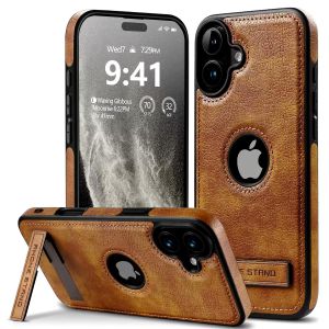 Casebox Phone Case, Compatible With, Iphone 16 Phone, High Quality Classic leather Case with Kick-Stand - Brown 