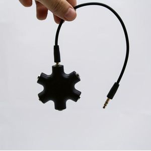 Audio splitter with 1 input/5 outputs, 6-port headphone adapter with extension cable for mixing console