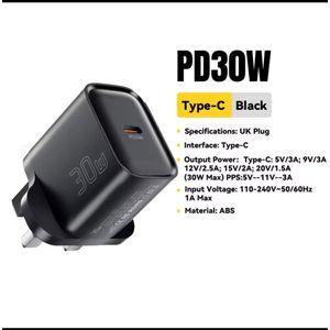 ESSAGER Mini 30W Type C Charger PD QC3.0 Fast Type C Charger Travel Adapter, Black. 