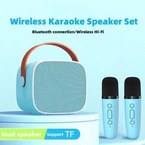 Colorful Karaoke Machine Portable Bluetooth Speaker With 2 Wireless Microphones HiFi Family Singing Loudspeaker And Children's Gift - Blue