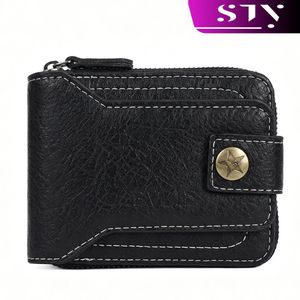 STY Men Wallet Black Short Wallets Business Billfold Horizontal Wallet Card Holder