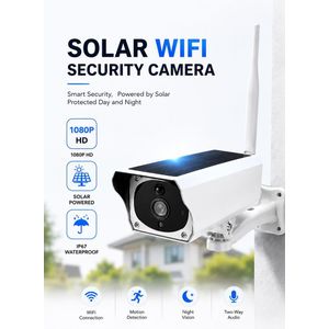 1080P Rechargeable Wi-Fi Solar IP Camera with Night Vision, Motion Detection, TF Card Support & Antenna - (L9 x W18 x H7.5)cm / (L3.54 x W7.09 x H2.95)inch - White