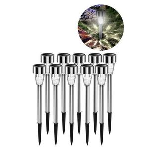 10 Pcs 2V Solar Lawn Lights - Waterproof Stainless Steel Outdoor Decorative Garden Lamps, White Light