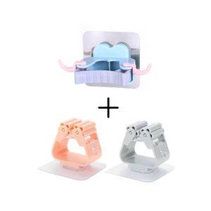 3pcs Wall-Mounted Self-Adhesive Mop and Broom Holder 