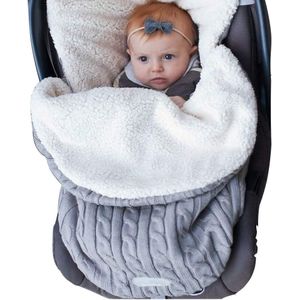 Unisex baby swaddle blanket, newborn knitted plush receiving blanket/sleeping bag - Gray