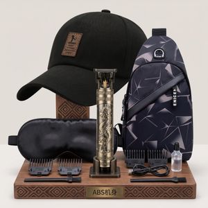 Men's 4-in-1 Grooming Set - Hair Trimmer with Accessories, Baseball Cap, Crossbody Sling Bag, Contoured Sleep Mask