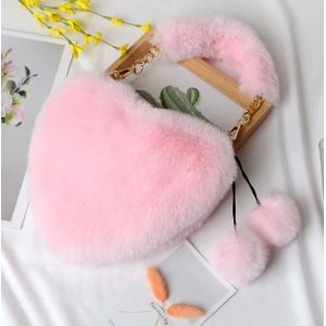 Luxury Heart-Shaped Faux Fur Handbag – Soft Plush Women’s Tote Bag -Light pink