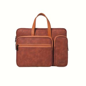 SHAPE STRAWS Men's Vintage Leather Laptop Bag – Multi-Compartment Laptop Bag with Handles – Brown