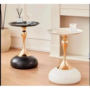 Furniture Nordic Elegant Sofa Side Table Cabinet – Modern Gold & White Table-Mate (55cm Height)
