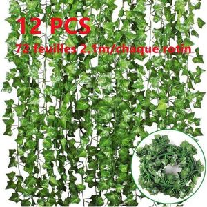 12pcs Green Artificial Ivy Vine Leaves - 2.1m Plastic Decoration